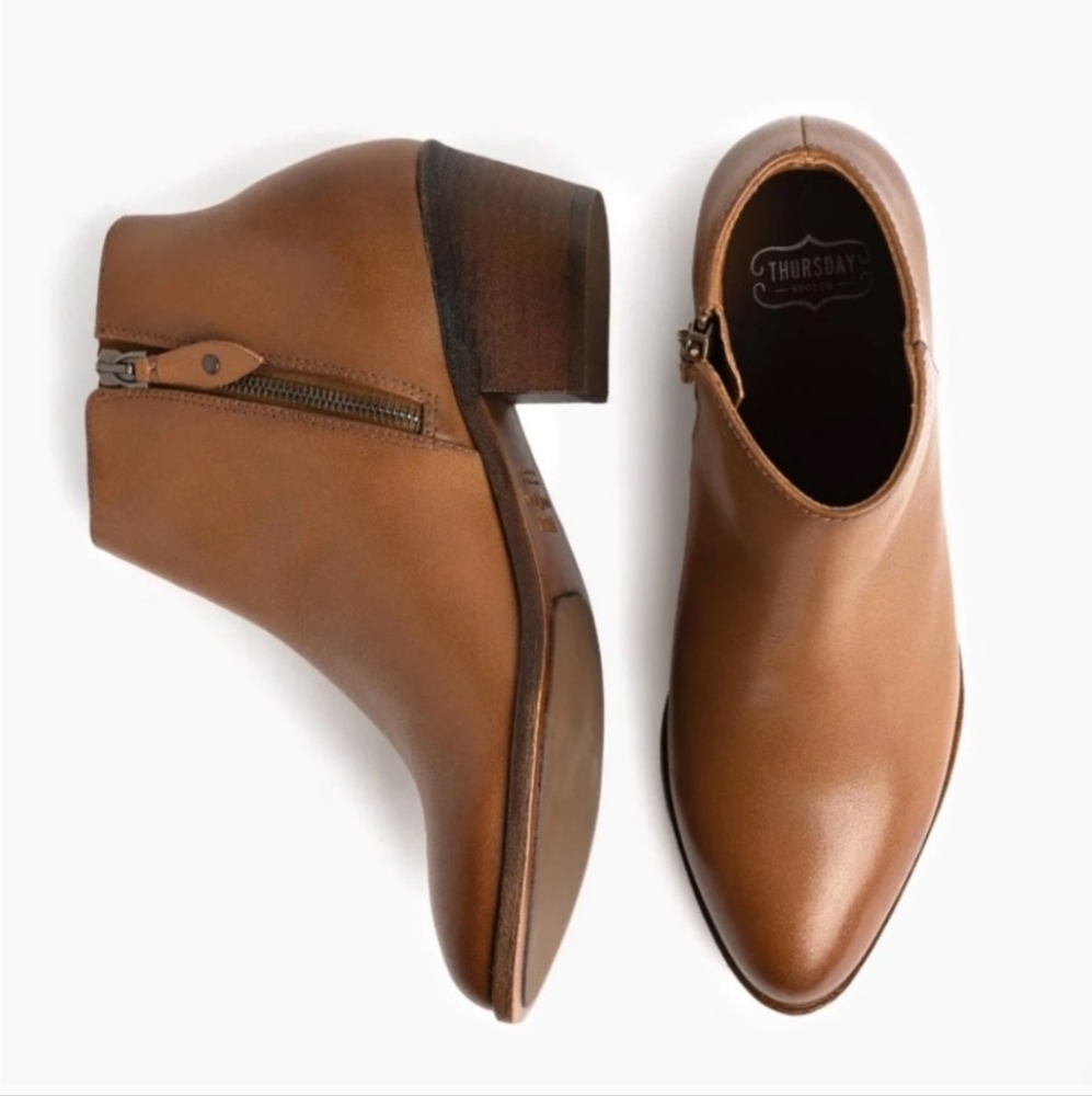 Thursday Everyday Toffee Downtown Leather Ankle Bootie Tan Brown Fall Size 8.5 - Picture 2 of 16